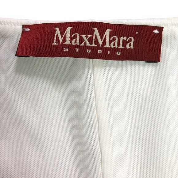 MaxMara Studio White V-neck Peplum Babydoll Mesh Lined Top - Picture 5 of 7